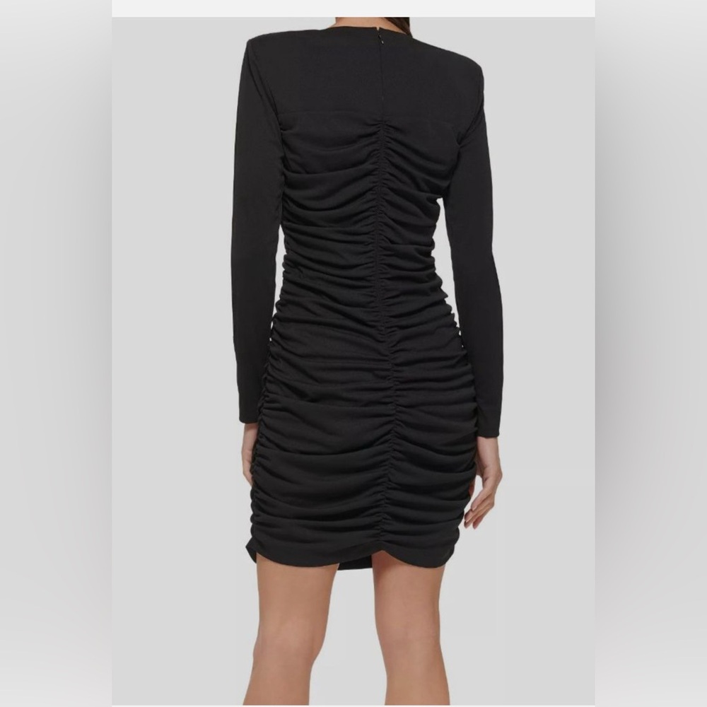 Guess Black Long Sleeve Ruched Cut-Out Dress Shoulder Padded Size 4 - Picture 3 of 4